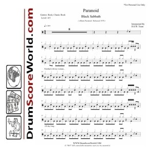 Black Sabbath - Paranoid - Drum Sheet + Play-Along Track